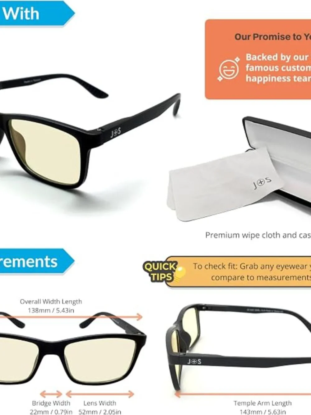 J+S Vision Blue Light Blocking Glasses - NWOT in case